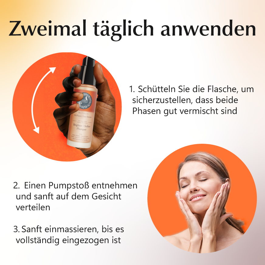 Rufolia Bi-Phasic Face Serum – Brightens, Softens and Plumps Dull, Crepey, Ageing Skin – Water-Oil Hybrid Serum with Manjistha, Tomato, Coffee Seed & Plant-based Squalane – Best Bi-Phasic Face Serum For Mature Skin - With Clinically Proven Ingredients