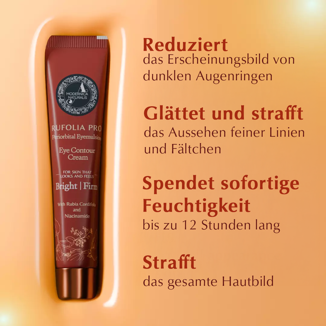 Rufolia Pro Periorbital Eyemulsion -  Augenkonturcreme – Aufhellend, straffend und feuchtigkeitsspendend für die Augenpartie – Neue Formel mit Manjistha, Aloe Vera, Lotus und Niacinamid – Beste Augencreme – Mit klinisch getesteten Inhaltsstoffen